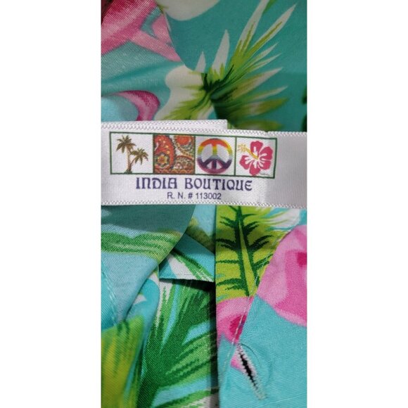 India Boutique Mens Turquoise Pink Flamingo Hawaiian Shirts Short Sleeve Size L - Picture 8 of 10